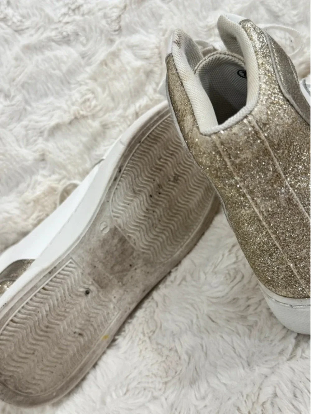 Women’s Boutique High-Tops, white and gold. Size 7